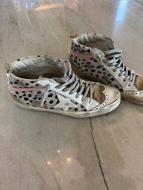 Golden Goose Mid Star High-Top Sneakers in Black, White, Pink